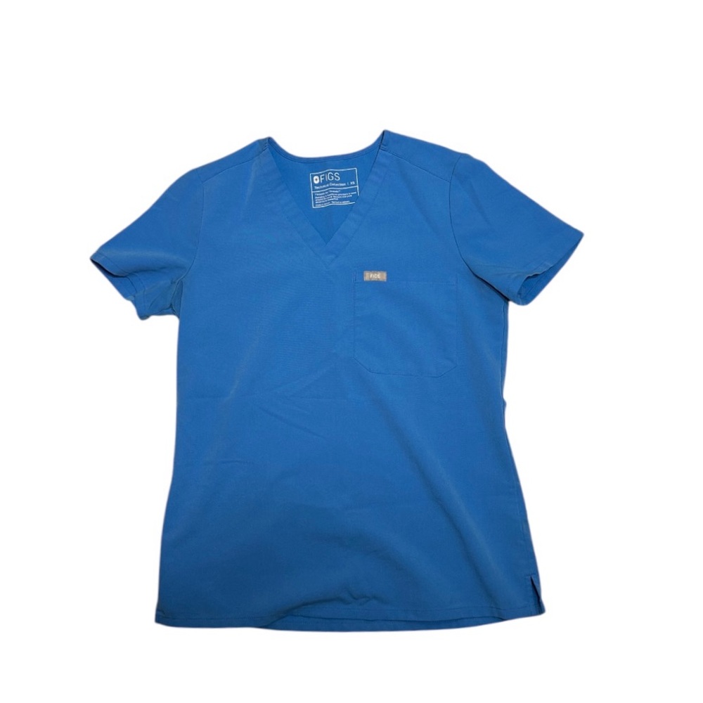 Figs Catarina One-Pocket Capri Blue Scrub Top, Size XS